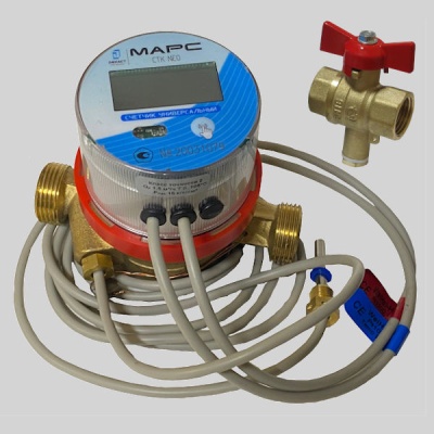 Фотография товара - Теплосчетчик универсальный СТК МАРС NEO-15 П 1,5 в комплекте с краном (Ду15,Qn1.5,L110,подающий трубопровод)