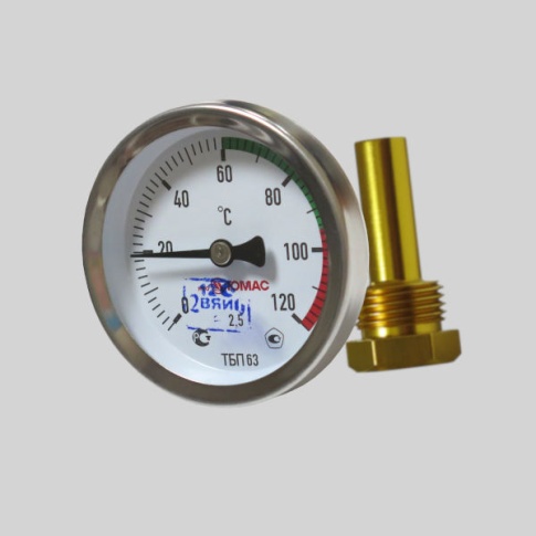 Фотография товара - Термометр биметаллический ТБП-63/50 (0...+120С),G1/2,L50,D63