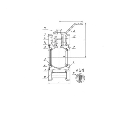 Фотография товара 2 Кран шаровый  стальной межфланцевый LD Стриж 032.016.П/П.02.Zn (L50,T150)