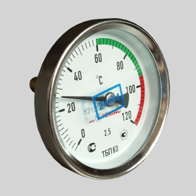 Фотография товара 1 Термометр биметаллический ТБП-63/50 (0...+120С),G1/2,L50,D63