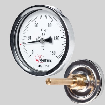 Фотография товара - Термометр биметаллический ТБф-120- 0...160С кт.2,5 d.63 IP54 ОШ*6 ГЛ G1/2 L100*9